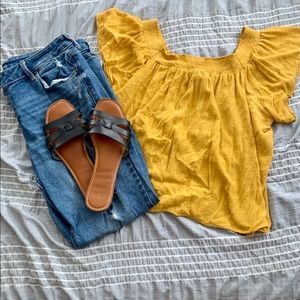 Yellow Flowy Boho Off the Shoulder Top